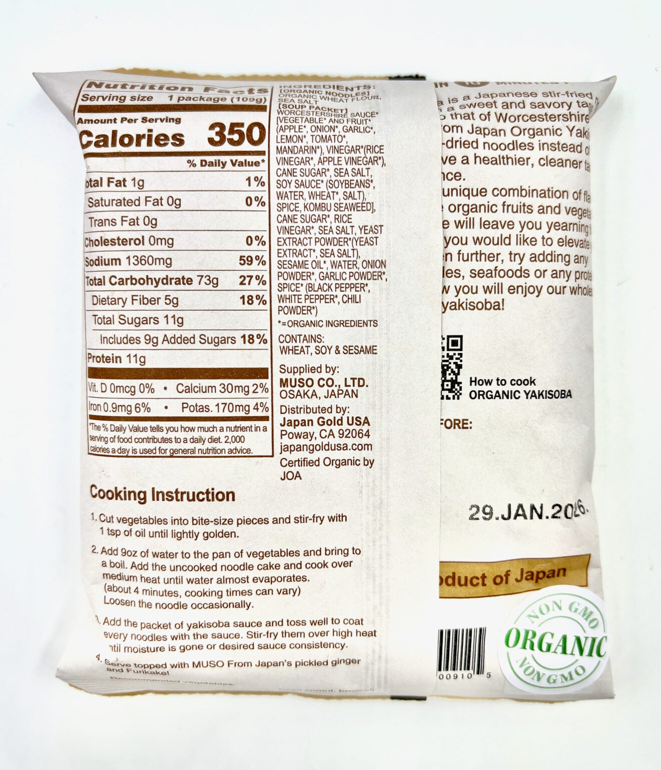 Tabu ORGANIC YAKI SOBA Stirfried Noodles